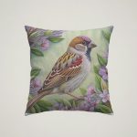 Embroidered Birds Cushion - House Sparrow