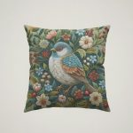 Embroidered Birds Cushion - William Morris Style