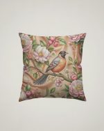 Embroidered Birds Cushion - Bullfinch