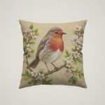 Embroidered Birds Cushion - Robin