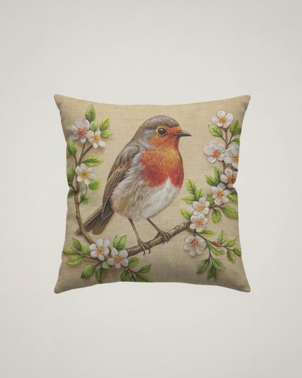 Embroidered Birds Cushion - Robin